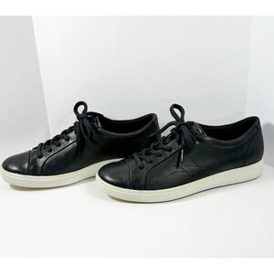 ECCO Soft 7 Leather Sneaker Lace Up Black Casual Comfort Walking Travel Sz 8/39